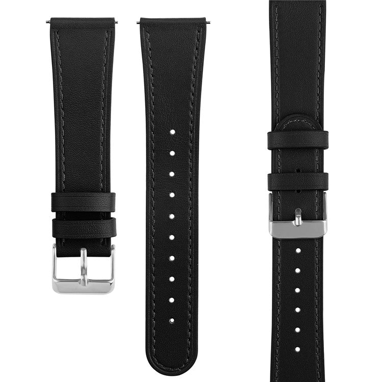 For Huawei Watch GT / Watch GT 2 46mm / 42mm / Samsung Galaxy Watch 46mm Watch Strap Top Layer Cowhide Wrist Band - Black