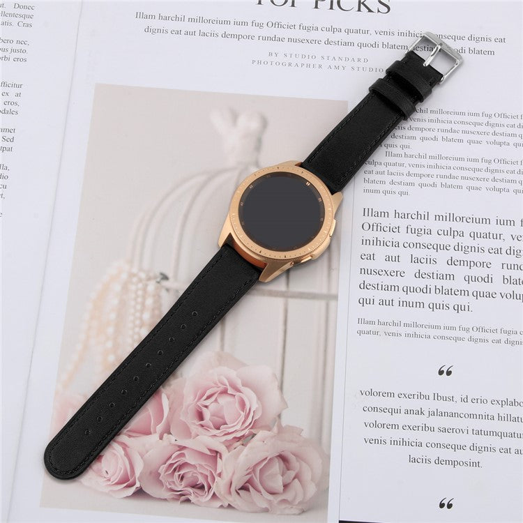 For Huawei Watch GT / Watch GT 2 46mm / 42mm / Samsung Galaxy Watch 46mm Watch Strap Top Layer Cowhide Wrist Band - Black