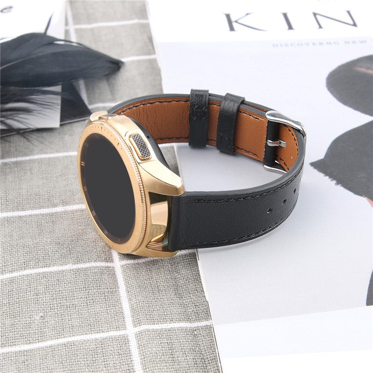 For Huawei Watch GT / Watch GT 2 46mm / 42mm / Samsung Galaxy Watch 46mm Watch Strap Top Layer Cowhide Wrist Band - Black