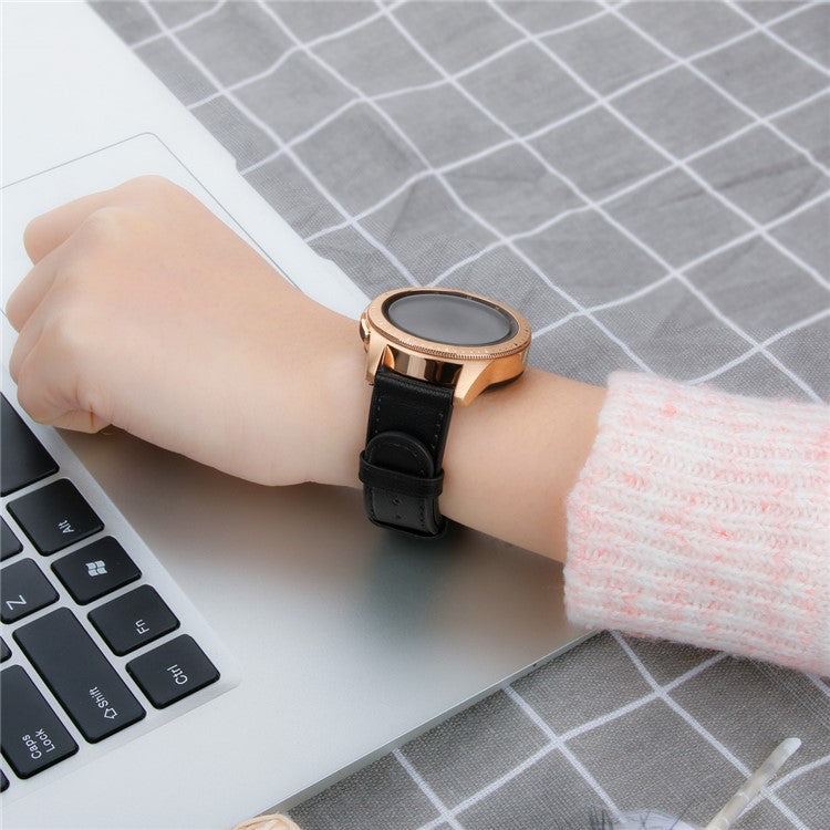 For Huawei Watch GT / Watch GT 2 46mm / 42mm / Samsung Galaxy Watch 46mm Watch Strap Top Layer Cowhide Wrist Band - Black