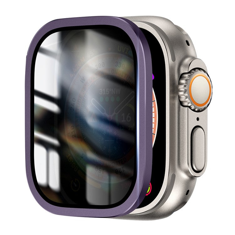 For Apple Watch Ultra 49mm / Ultra 2 49mm Aluminum Alloy Watch Case with Anti-spy Tempered Glass Film - Purple