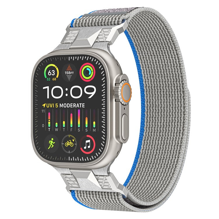 For Apple Watch 10 46mm / Ultra 2 / Ultra 49mm / 9 8 7 45mm / SE (2023) SE (2022) SE 6 5 4 44mm / 3 2 1 42mm Trail Loop Nylon Strap - Blue+Grey