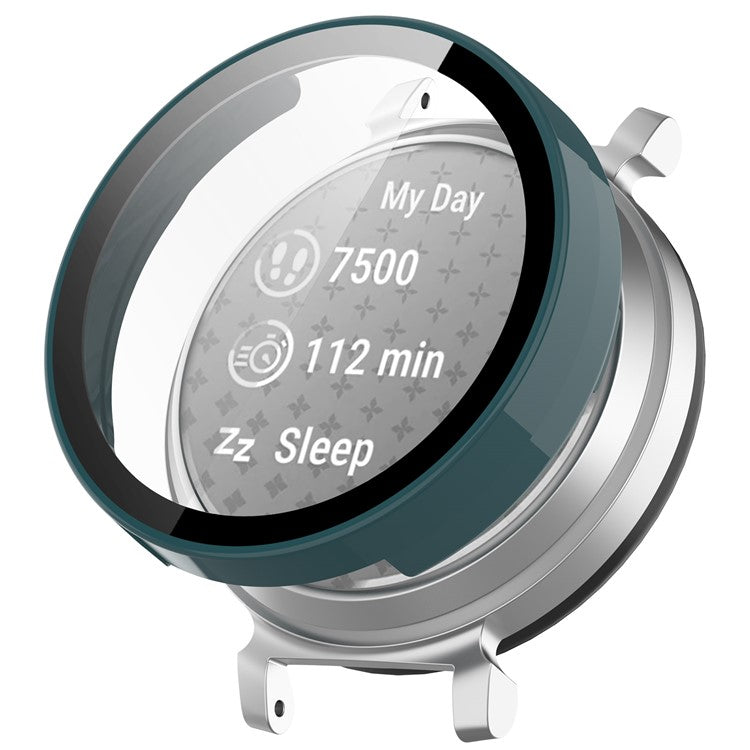 For Garmin Lily 2 Hard PC Watch Protection Case Cover with Tempered Glass Screen Film - Green