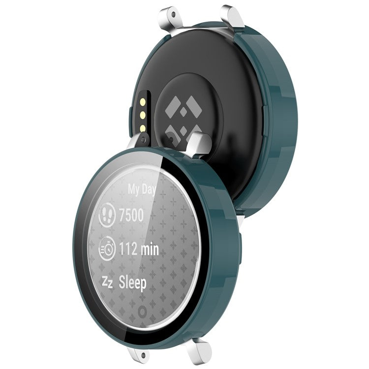 For Garmin Lily 2 Hard PC Watch Protection Case Cover with Tempered Glass Screen Film - Green