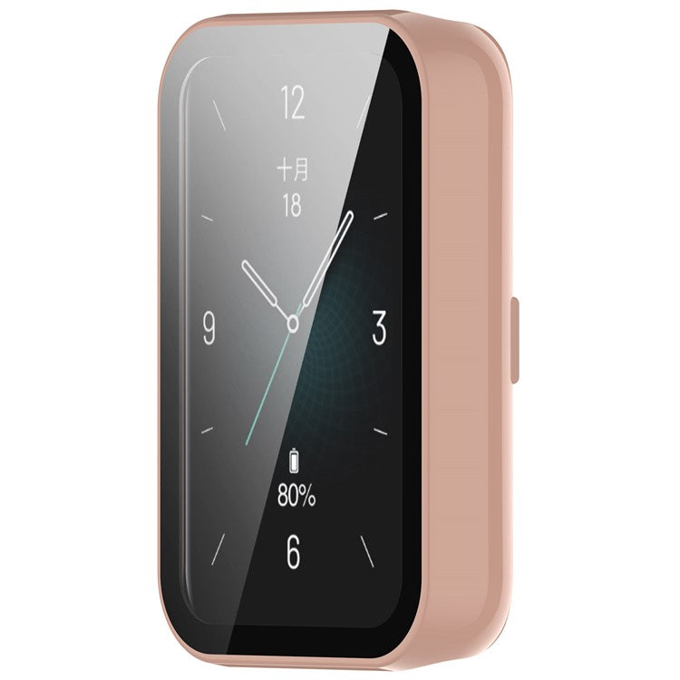 For Honor Band 9 Hard PC Watch Case Scratch Proof Cover with Tempered Glass Screen Film - Pink