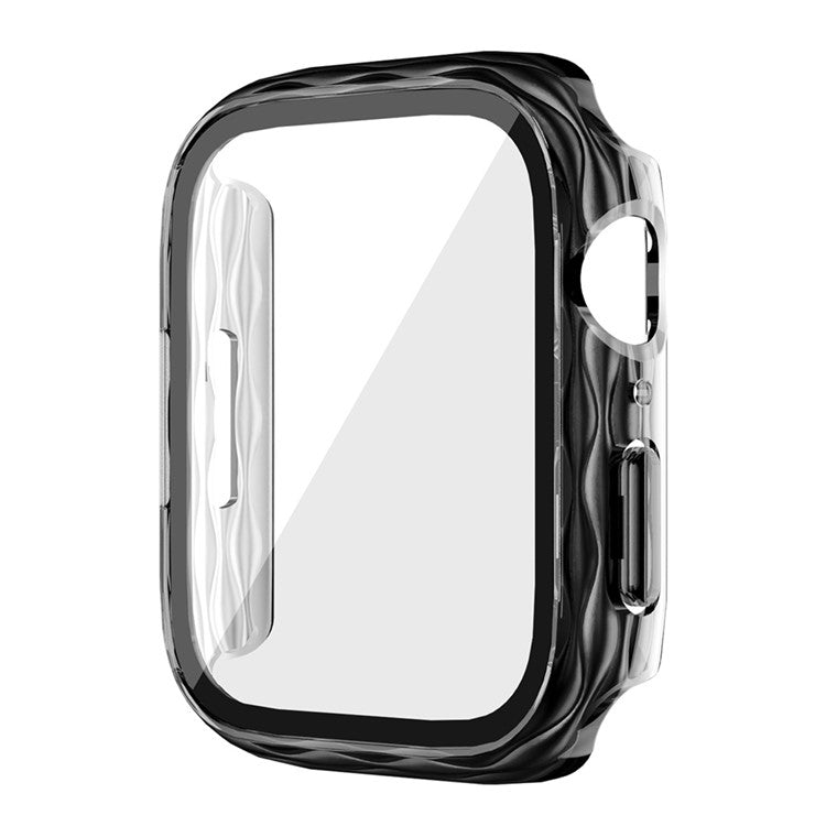 For Apple Watch Series 9 / 8 / 7 41mm Watch Frame Hard PC Wavy Texture Cover with Tempered Film - Transparent Black