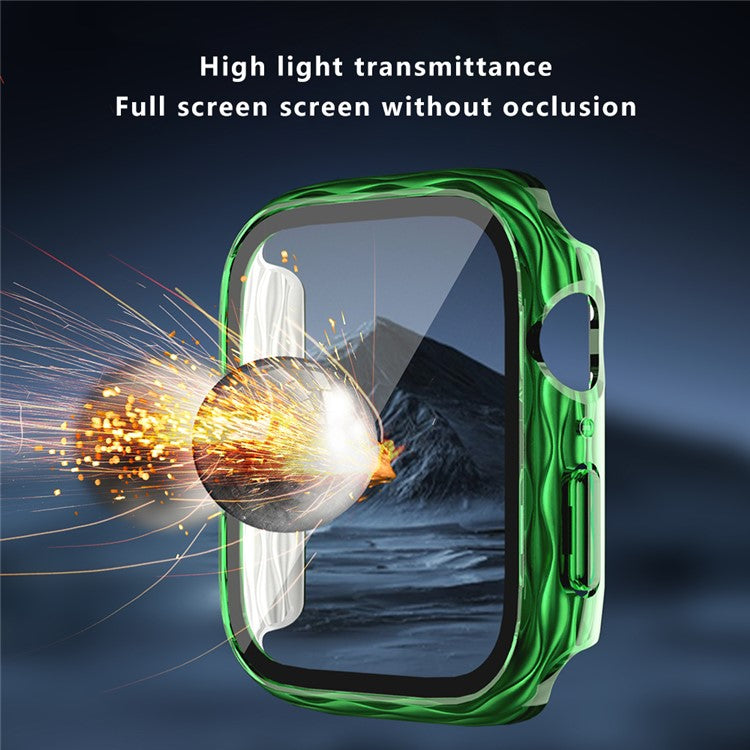 For Apple Watch Series 9 / 8 / 7 41mm Watch Frame Hard PC Wavy Texture Cover with Tempered Film - Transparent Black