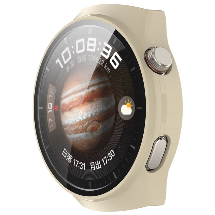 For Huawei Watch 4 Pro Case PC Cover with Curved Tempered Glass Screen Protector - Beige