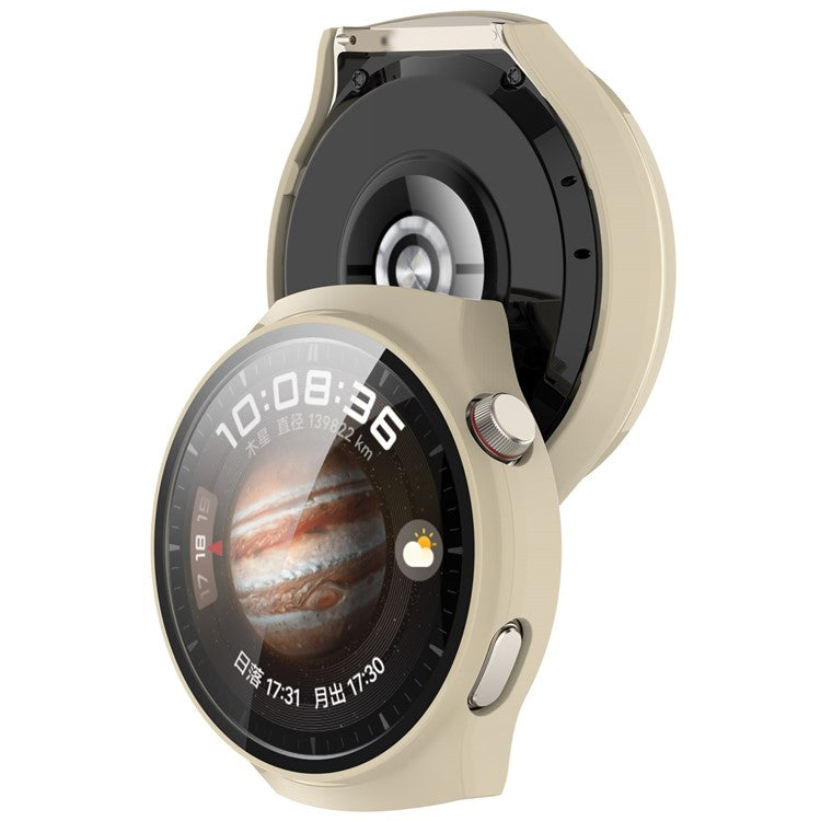 For Huawei Watch 4 Pro Case PC Cover with Curved Tempered Glass Screen Protector - Beige