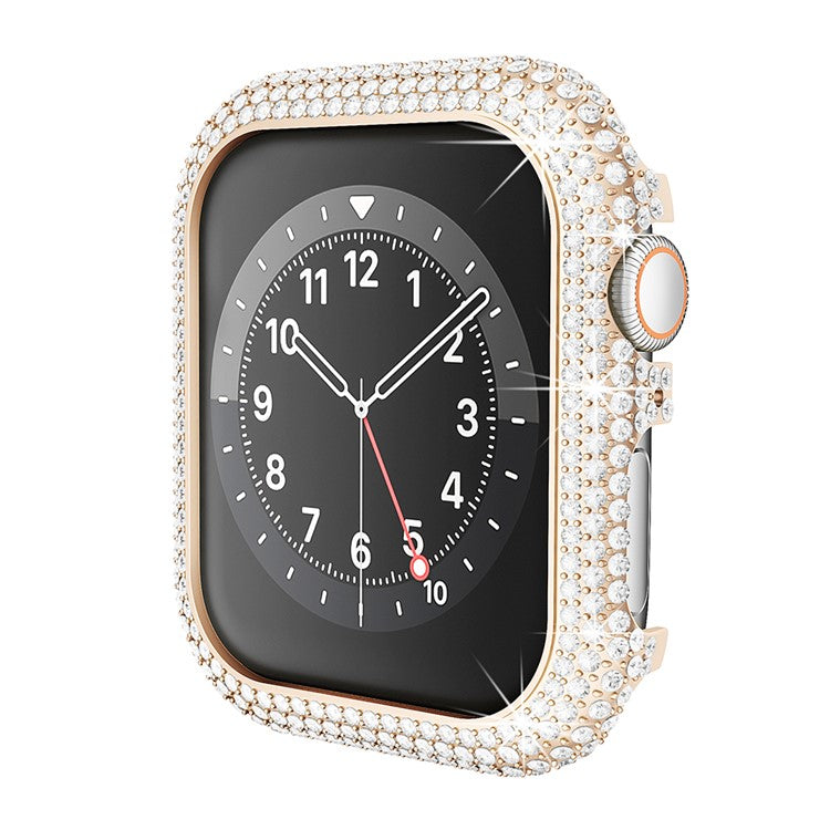 For Apple Watch Series 6 / 5 / 4 / SE / SE (2022) 44mm Watch Case Full Rhinestone Alloy Protective Frame - Rose Gold