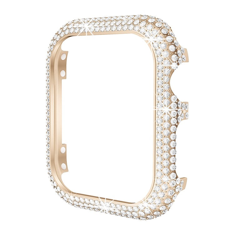 For Apple Watch Series 6 / 5 / 4 / SE / SE (2022) 44mm Watch Case Full Rhinestone Alloy Protective Frame - Rose Gold