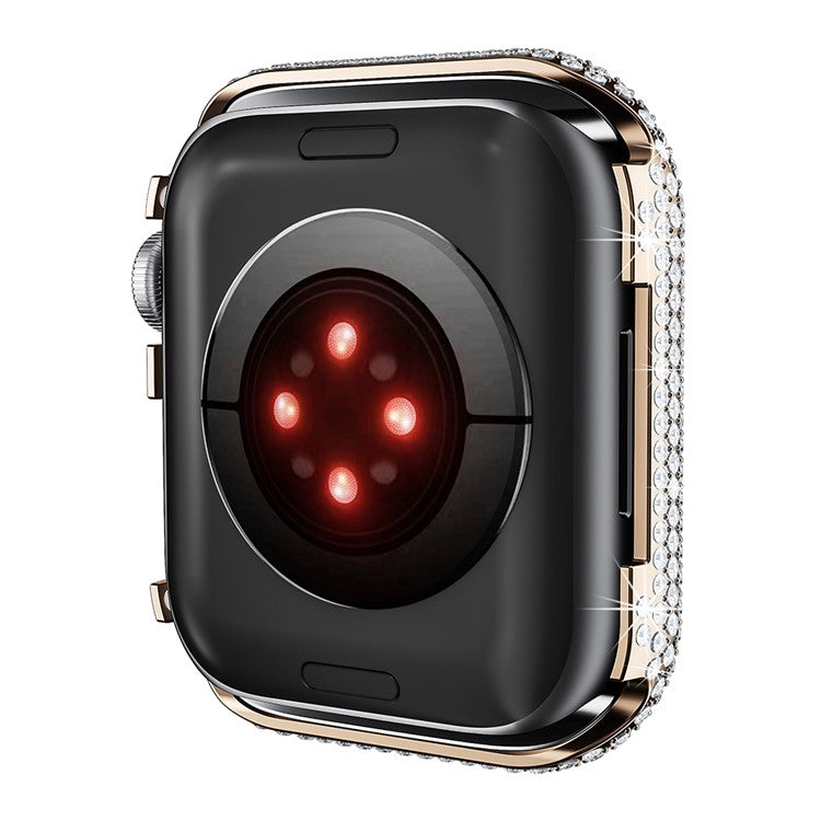 For Apple Watch Series 6 / 5 / 4 / SE / SE (2022) 44mm Watch Case Full Rhinestone Alloy Protective Frame - Rose Gold
