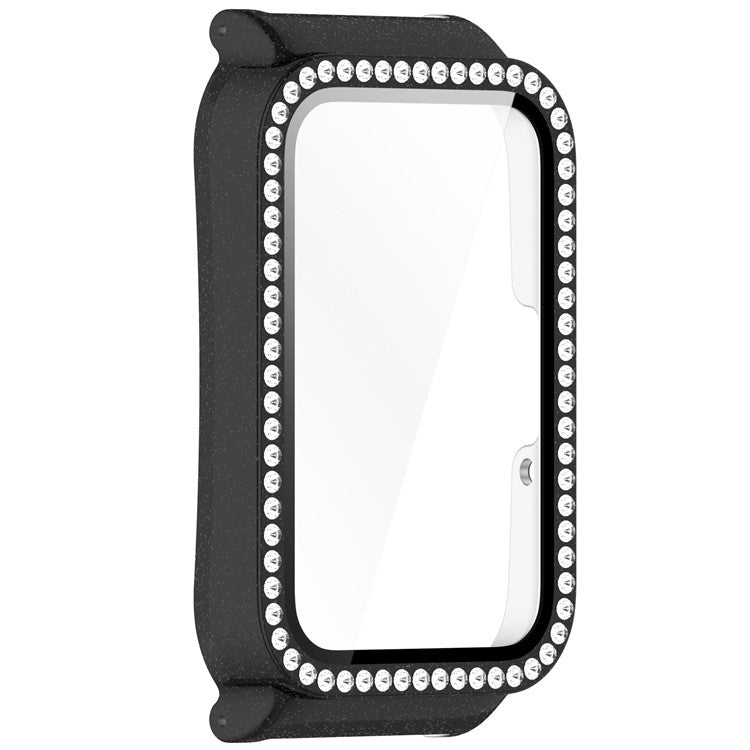 Watch Case for Samsung Galaxy Fit3 Rhinestone Decor PC Cover with Tempered Glass Screen Film - Electroplated Black