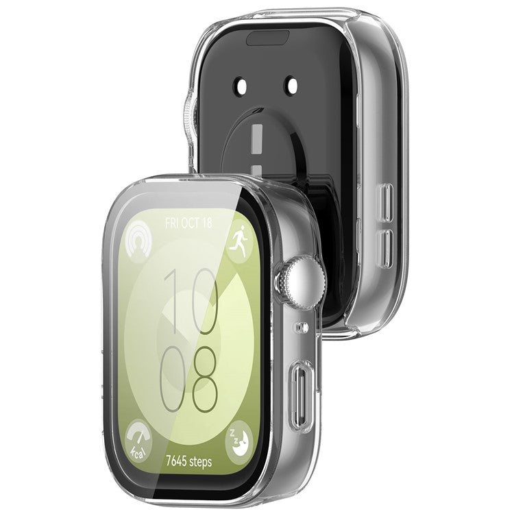 For Huawei Watch Fit 3 Watch Case PC Frame with Tempered Glass Screen Protector - Transparent White