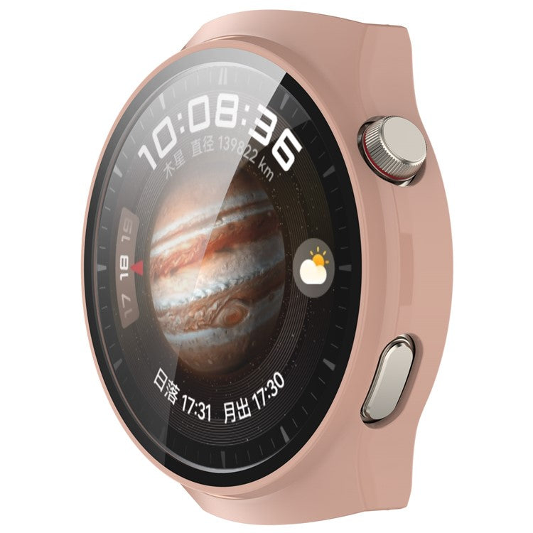 For Huawei Watch 4 Pro Space Edition Smartwatch PC Frame Case with Curved Tempered Glass Screen Film - Pink
