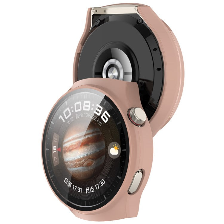 For Huawei Watch 4 Pro Space Edition Smartwatch PC Frame Case with Curved Tempered Glass Screen Film - Pink