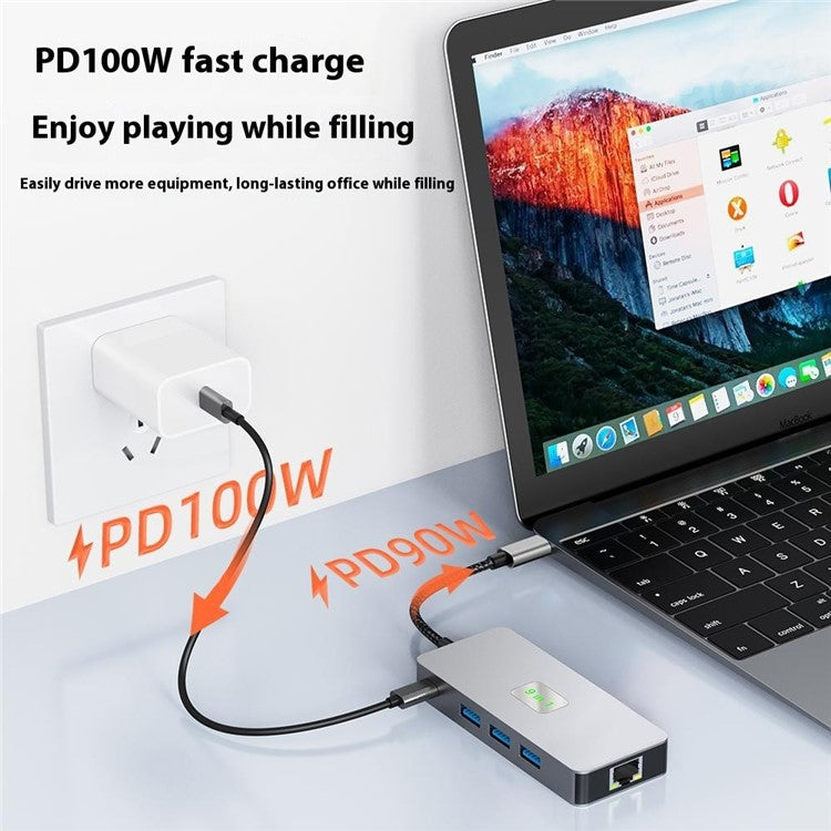 2318 Type-C Hub with 3xUSB 3.0+HD Video Output+2xCard Readers+PD 100W+RJ45 Ethernet+USB-C Data Converter