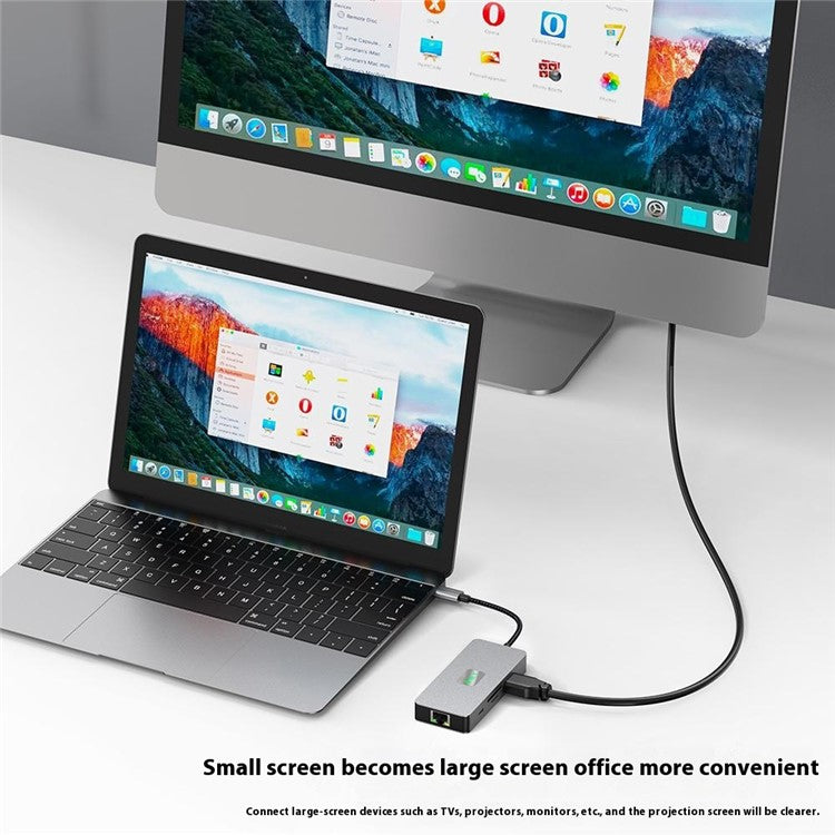 2318 Type-C Hub with 3xUSB 3.0+HD Video Output+2xCard Readers+PD 100W+RJ45 Ethernet+USB-C Data Converter