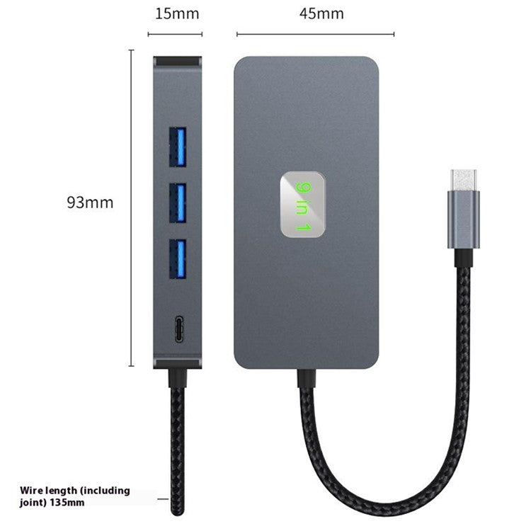 2318 Type-C Hub with 3xUSB 3.0+HD Video Output+2xCard Readers+PD 100W+RJ45 Ethernet+USB-C Data Converter
