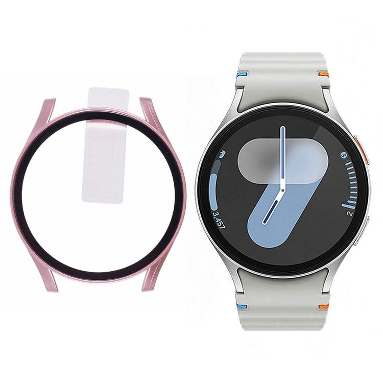 For Samsung Galaxy Watch7 40mm Watch Case Hard PC Cover with Tempered Glass Screen Film - Rose Gold