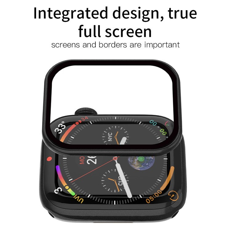 RURIHAI Tempered Glass Screen Film for Apple Watch Series 9 / 8 / 7 45mm PC Frame Watch Screen Protector - Black