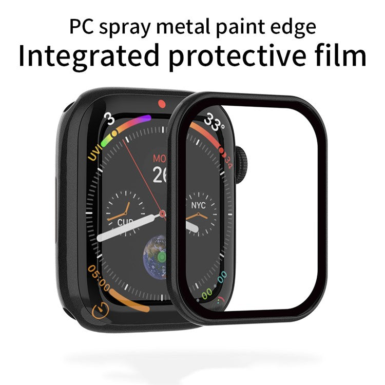 RURIHAI Tempered Glass Screen Film for Apple Watch Series 9 / 8 / 7 45mm PC Frame Watch Screen Protector - Black