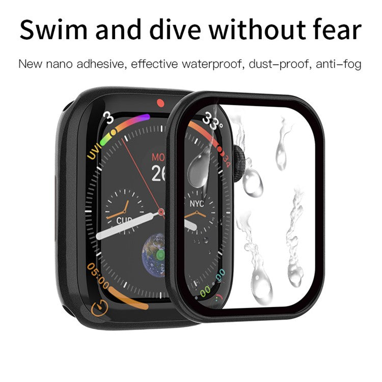 RURIHAI Tempered Glass Screen Film for Apple Watch Series 9 / 8 / 7 45mm PC Frame Watch Screen Protector - Black