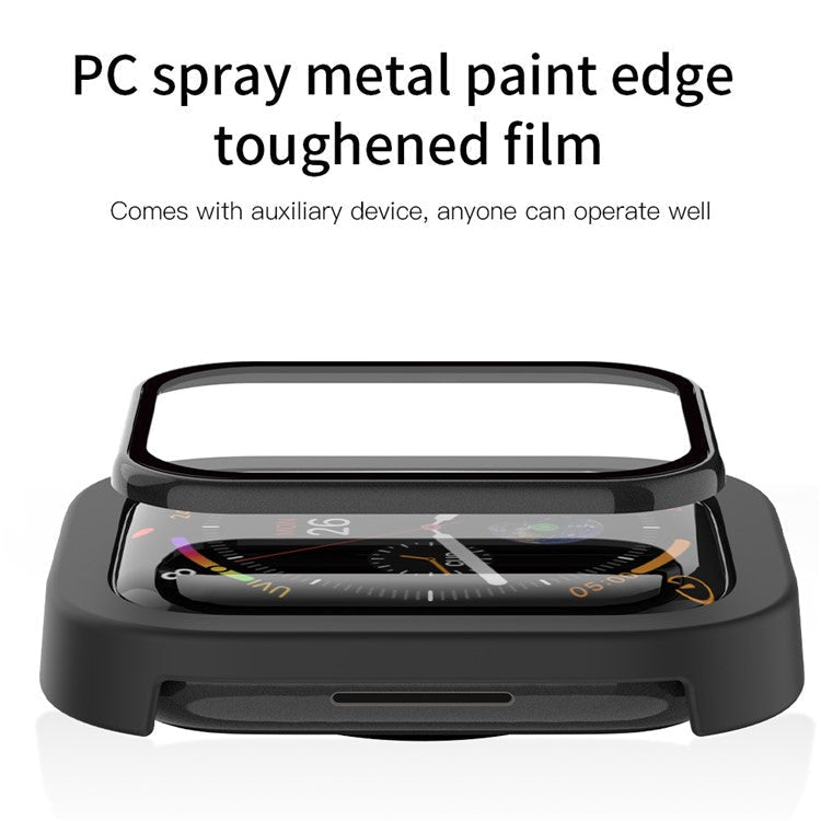 RURIHAI Tempered Glass Screen Film for Apple Watch Series 9 / 8 / 7 45mm PC Frame Watch Screen Protector - Black