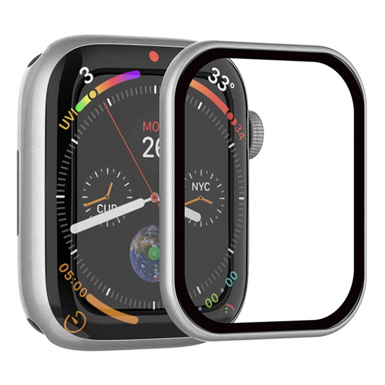 RURIHAI Tempered Glass Screen Film for Apple Watch Series 9 / 8 / 7 41mm PC Frame Watch Screen Protector - Silver