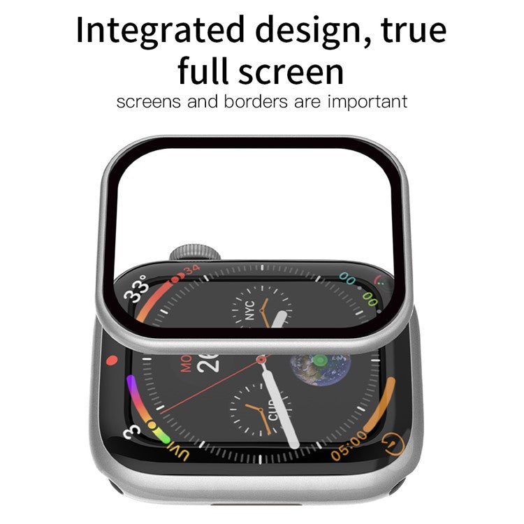 RURIHAI Tempered Glass Screen Film for Apple Watch Series 9 / 8 / 7 41mm PC Frame Watch Screen Protector - Silver