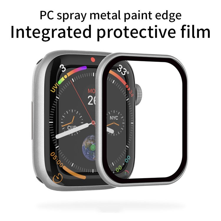 RURIHAI Tempered Glass Screen Film for Apple Watch Series 9 / 8 / 7 41mm PC Frame Watch Screen Protector - Silver