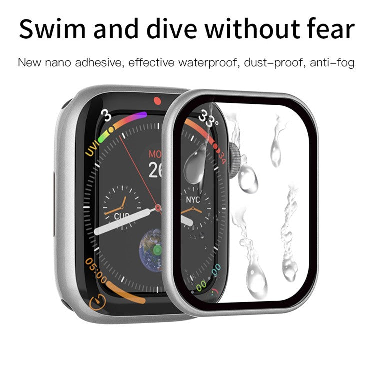 RURIHAI Tempered Glass Screen Film for Apple Watch Series 9 / 8 / 7 41mm PC Frame Watch Screen Protector - Silver