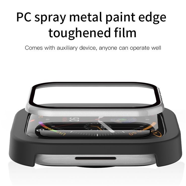 RURIHAI Tempered Glass Screen Film for Apple Watch Series 9 / 8 / 7 41mm PC Frame Watch Screen Protector - Silver
