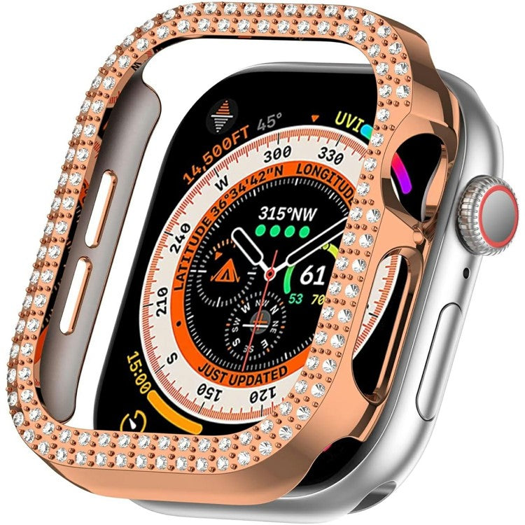 For Apple Watch Series 10 46mm PC Case Hollow Design Rhinestone Decor Watch Frame Cover - Rose Gold