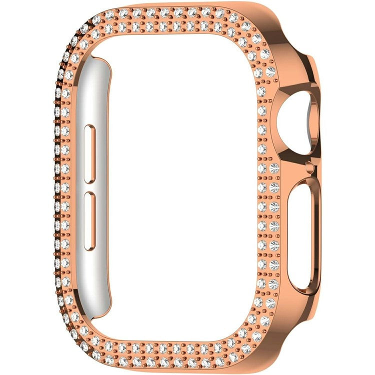 For Apple Watch Series 10 46mm PC Case Hollow Design Rhinestone Decor Watch Frame Cover - Rose Gold
