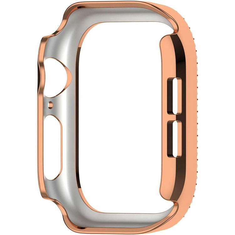 For Apple Watch Series 10 46mm PC Case Hollow Design Rhinestone Decor Watch Frame Cover - Rose Gold