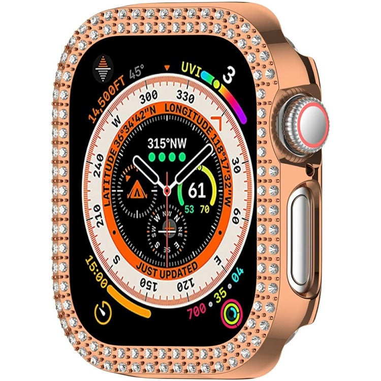 For Apple Watch Series 10 46mm PC Case Hollow Design Rhinestone Decor Watch Frame Cover - Rose Gold