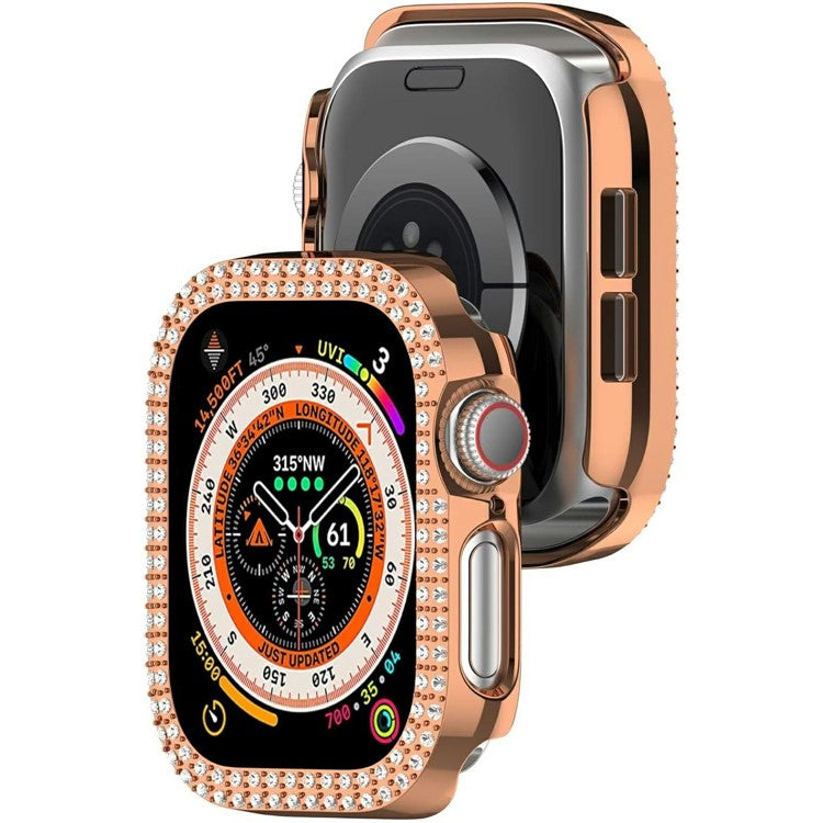 For Apple Watch Series 10 46mm PC Case Hollow Design Rhinestone Decor Watch Frame Cover - Rose Gold
