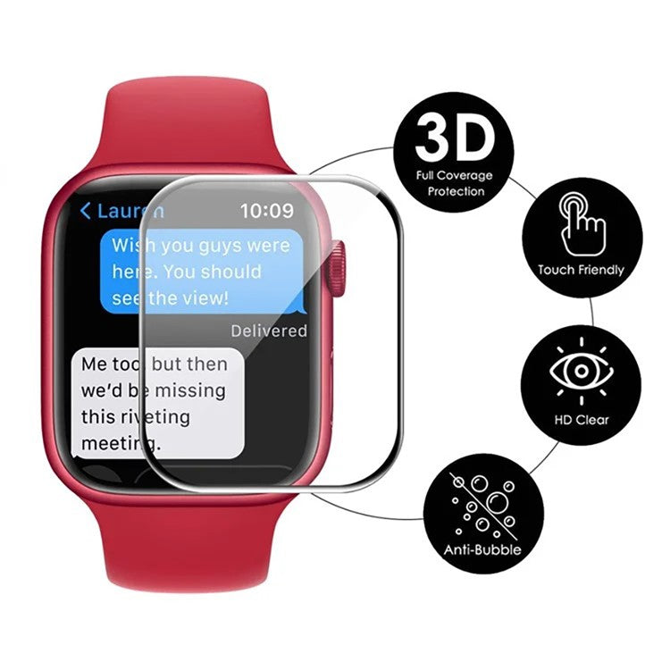 WANLONFENG Screen Protector For Apple Watch Series 9 / 8 / 7 41mm 3D Curved Edge PMMA Soft Film