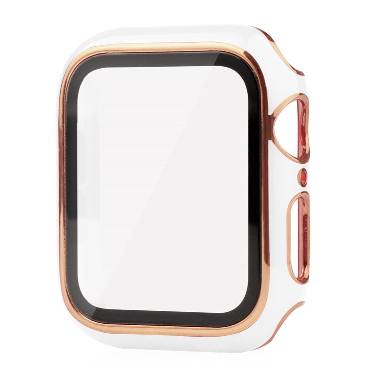 One-Piece Hard PC and Tempered Glass Film Electroplating Watch Case Shell for Apple Watch Series SE / SE (2022) / 6 / 5 / 4 40mm - White / Gold