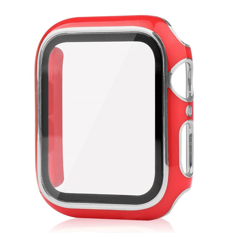 One-Piece Hard PC and Tempered Glass Film Electroplating Watch Case Shell for Apple Watch Series SE / SE (2022) / 6 / 5 / 4 40mm - Red / Silver