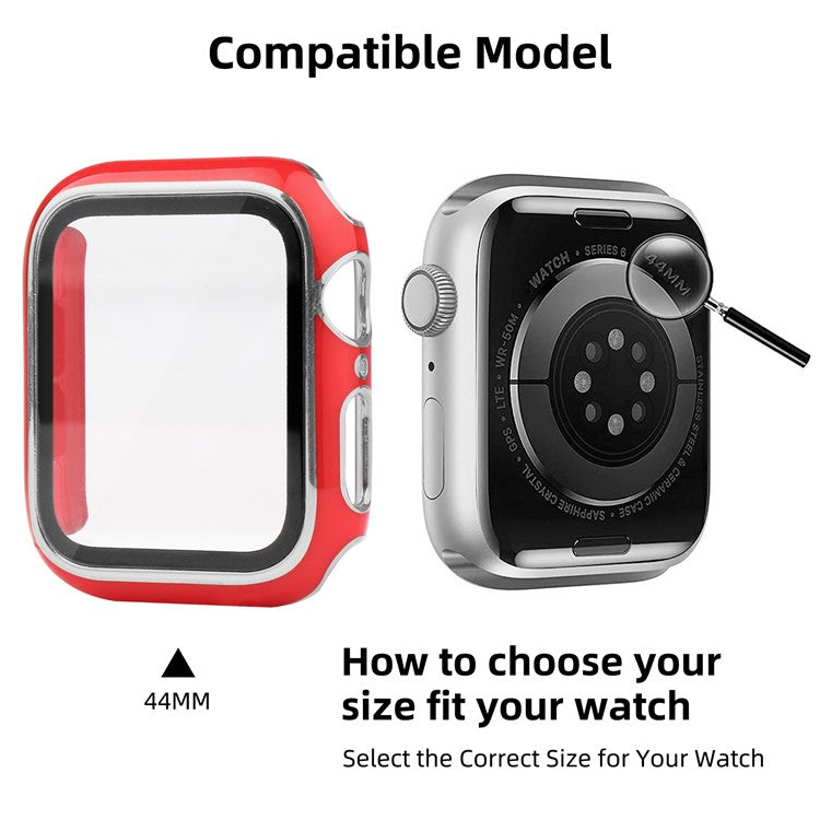 One-Piece Hard PC and Tempered Glass Film Electroplating Watch Case Shell for Apple Watch Series SE / SE (2022) / 6 / 5 / 4 40mm - Red / Silver