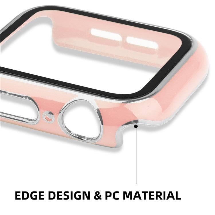 Electroplating Hard PC and Tempered Glass Film Smart Watch Case for Apple Watch Series 4 / 5 / 6 44mm / SE 44mm / SE (2022) 44mm - Pink / Silver