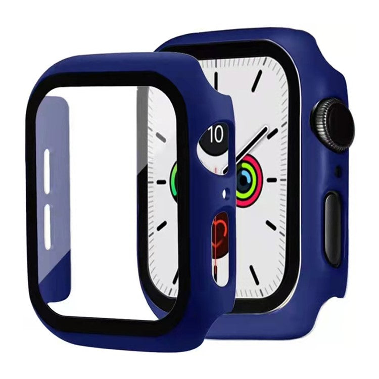 For Apple Watch Series 9 / 8 / 7 41mm Hard PC Frame + Tempered Glass Screen Protector Integrated Watch Case - Dark Blue