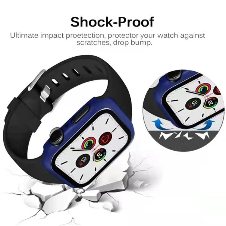For Apple Watch Series 9 / 8 / 7 41mm Hard PC Frame + Tempered Glass Screen Protector Integrated Watch Case - Dark Blue