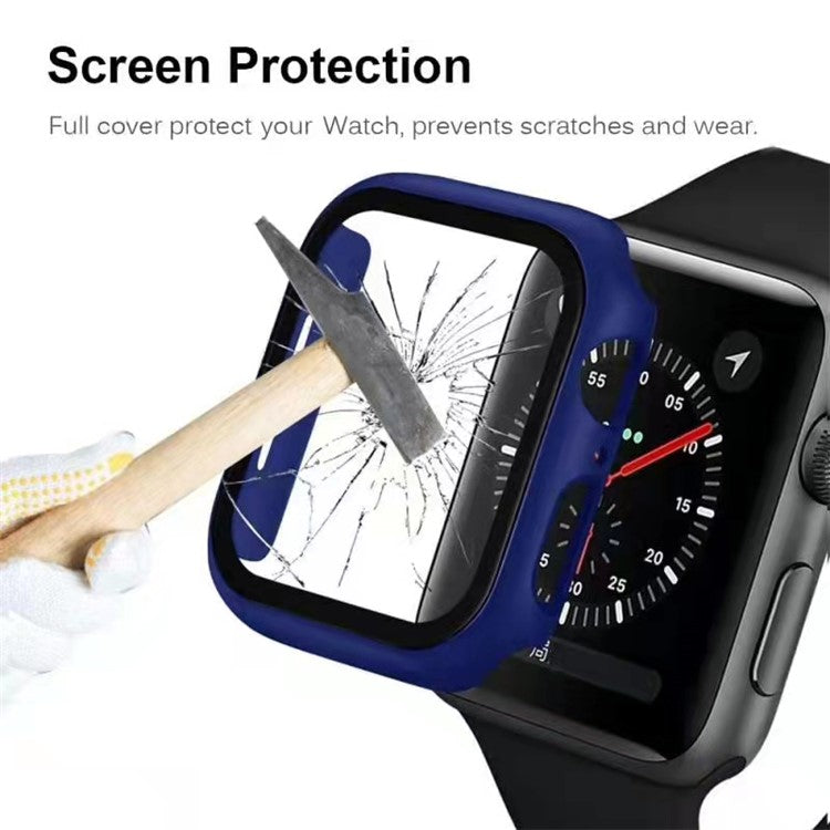For Apple Watch Series 9 / 8 / 7 41mm Hard PC Frame + Tempered Glass Screen Protector Integrated Watch Case - Dark Blue