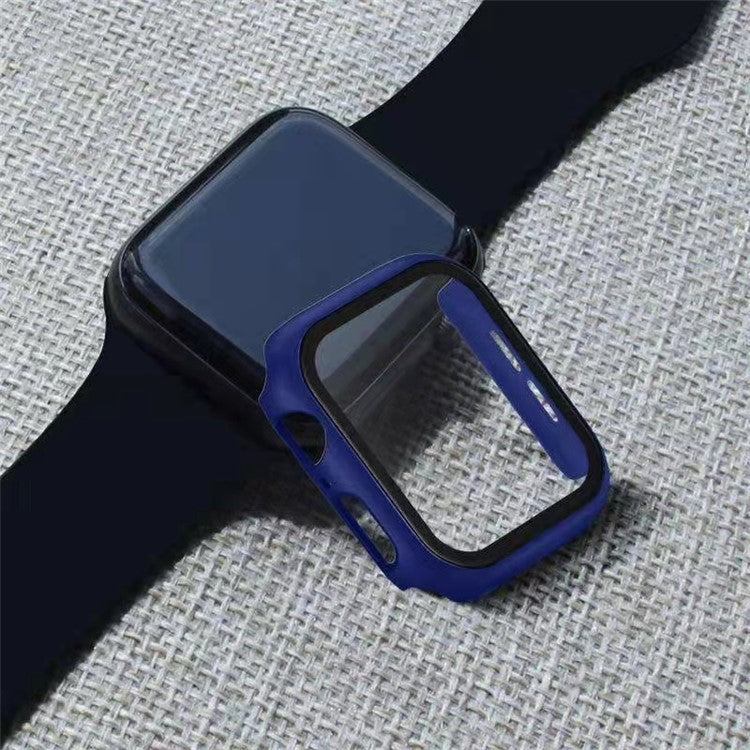 For Apple Watch Series 9 / 8 / 7 41mm Hard PC Frame + Tempered Glass Screen Protector Integrated Watch Case - Dark Blue