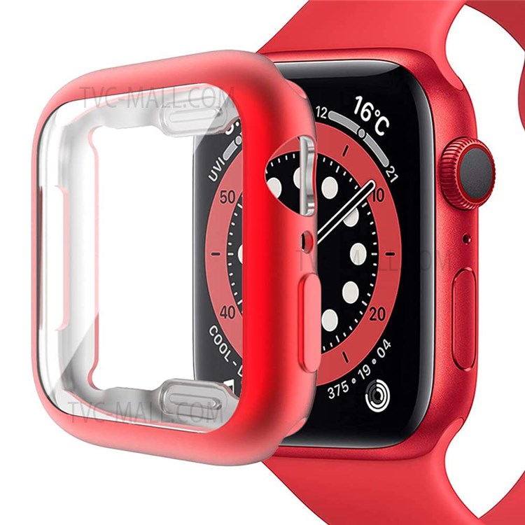 Full Body Protective Soft TPU Electroplated Bumper Clear Cover with Screen Protector for Apple Watch Series 7 41mm - Red