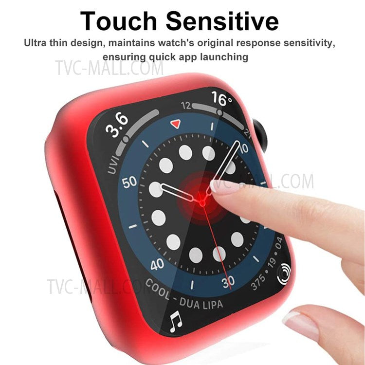 Full Body Protective Soft TPU Electroplated Bumper Clear Cover with Screen Protector for Apple Watch Series 7 41mm - Red