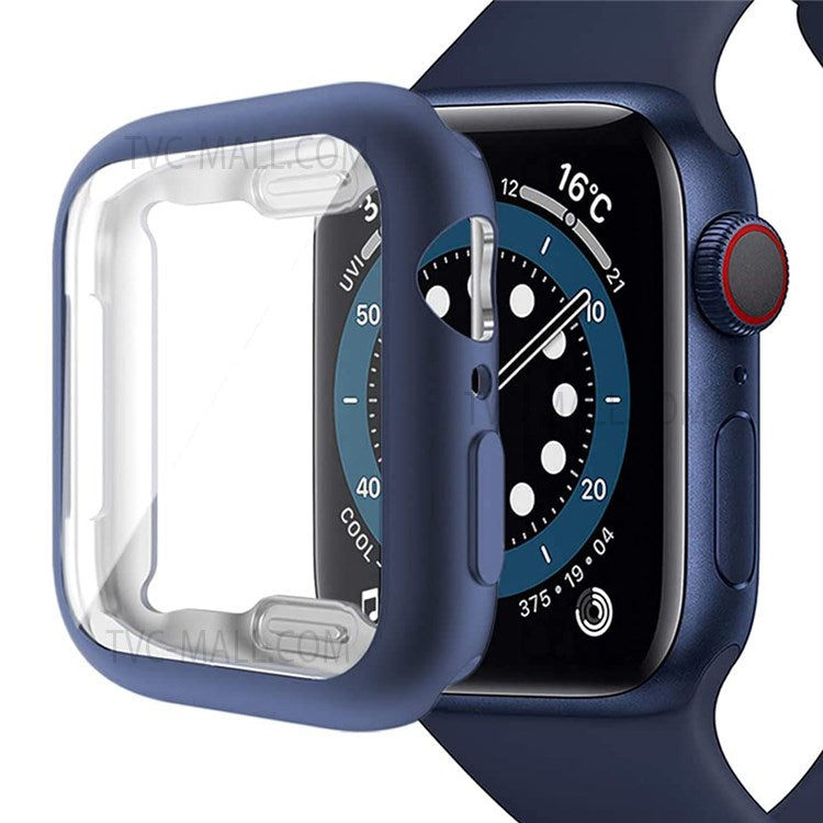 Full Body Protective Soft TPU Electroplated Bumper Clear Cover with Screen Protector for Apple Watch Series 7 41mm - Blue